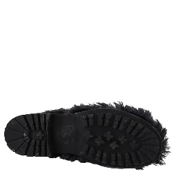 Black Leather Combat Shearling Boots Shoes