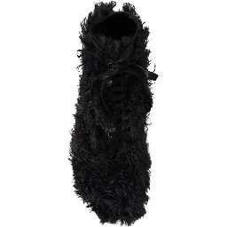 Black Leather Combat Shearling Boots Shoes