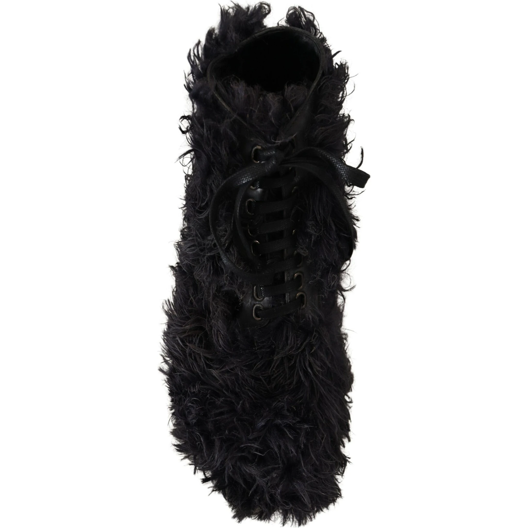 Black Leather Combat Shearling Boots Shoes