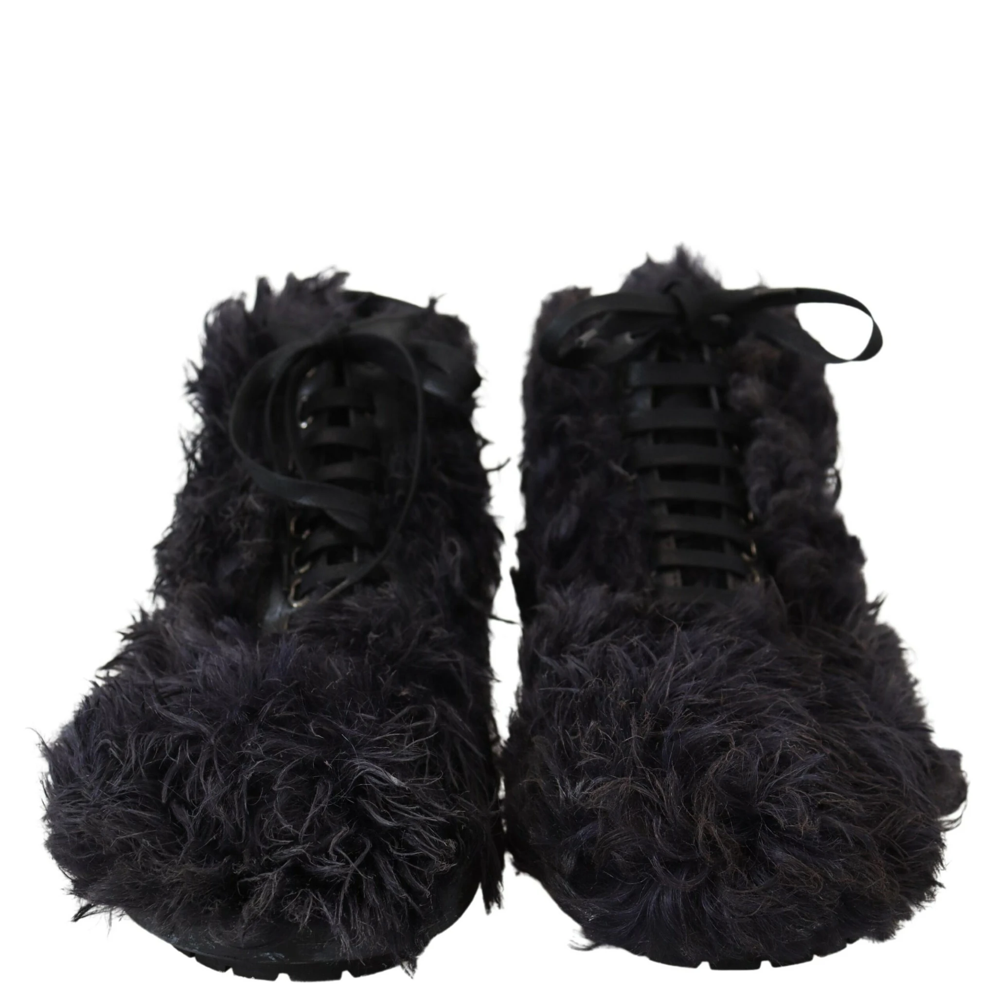 Black Leather Combat Shearling Boots Shoes
