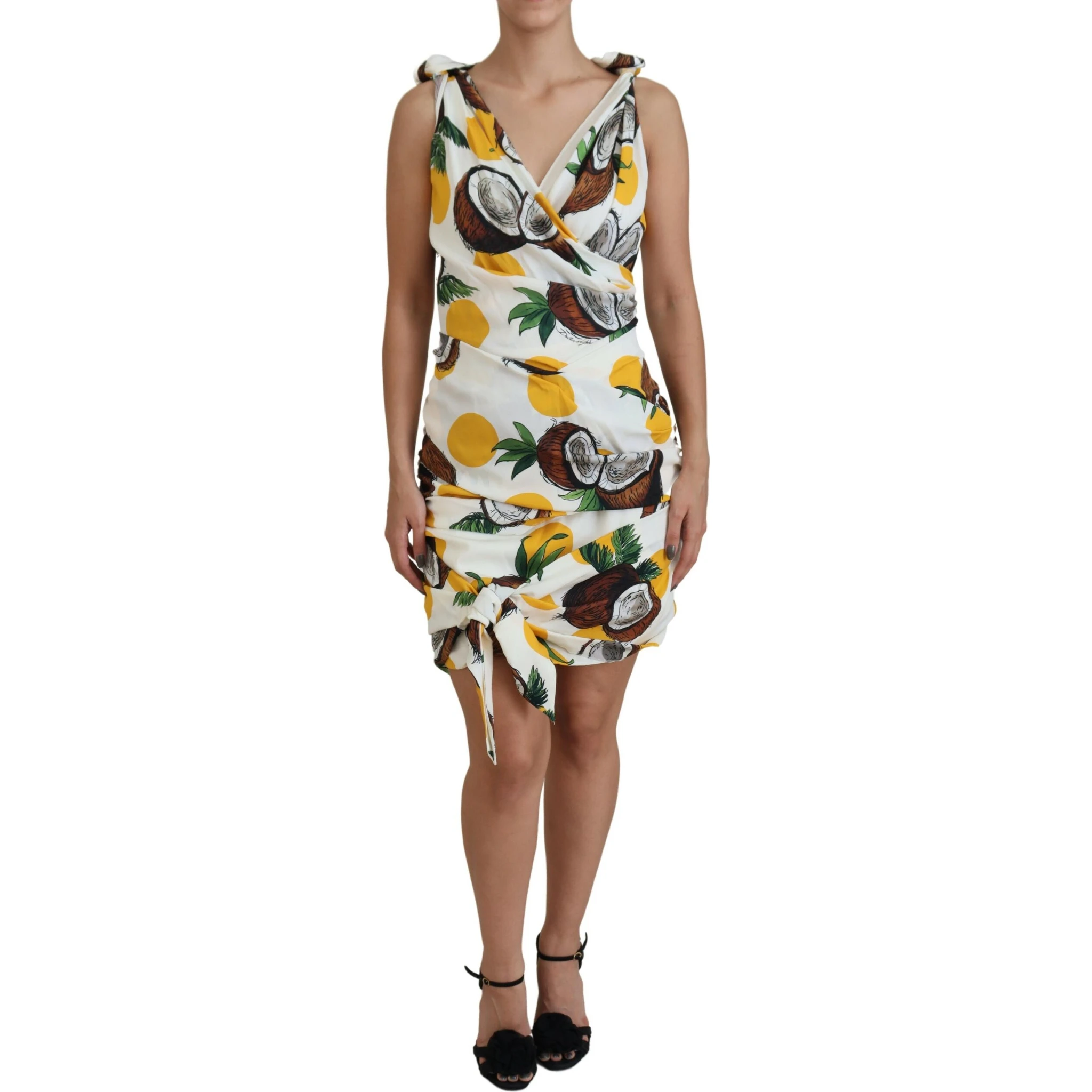 White Coconut Print Sheath Mini Silk Dress