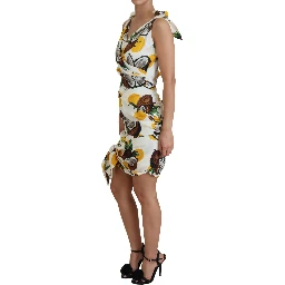 White Coconut Print Sheath Mini Silk Dress
