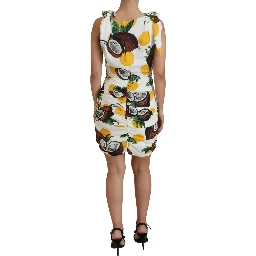 White Coconut Print Sheath Mini Silk Dress