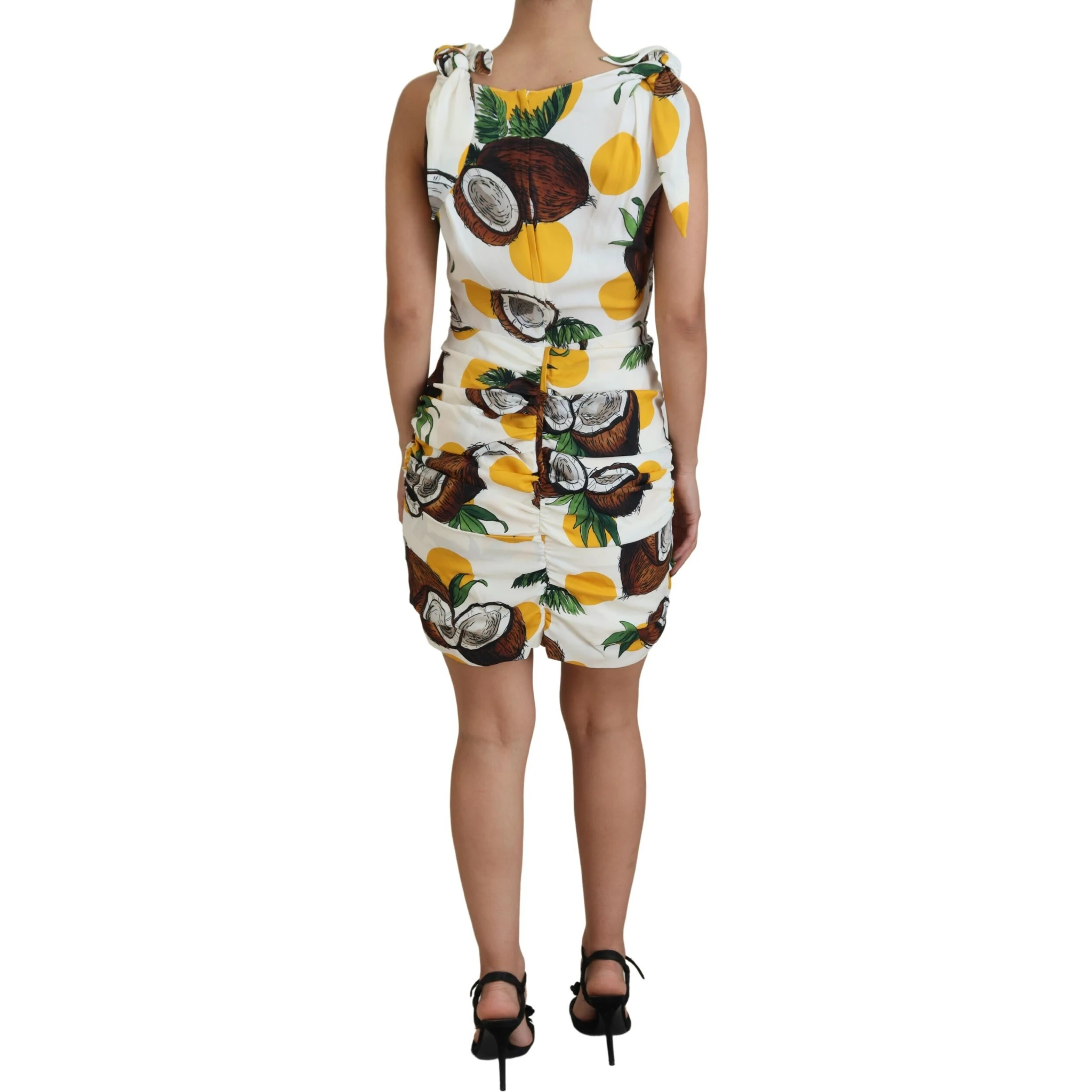 White Coconut Print Sheath Mini Silk Dress
