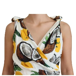 White Coconut Print Sheath Mini Silk Dress