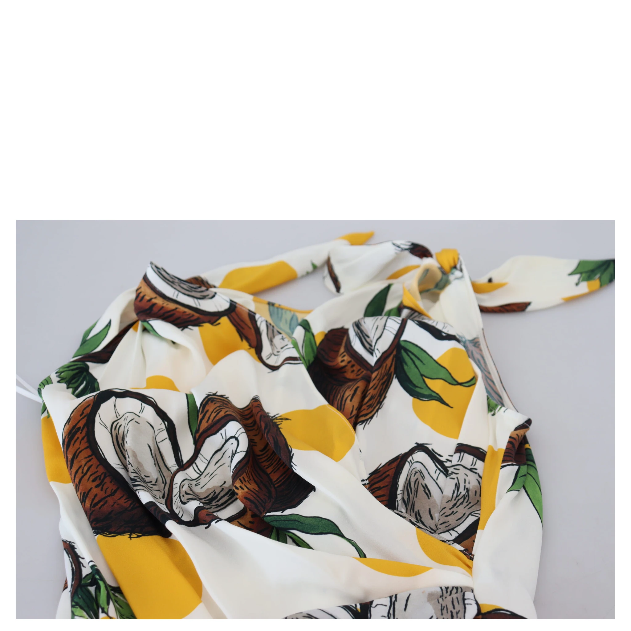 White Coconut Print Sheath Mini Silk Dress
