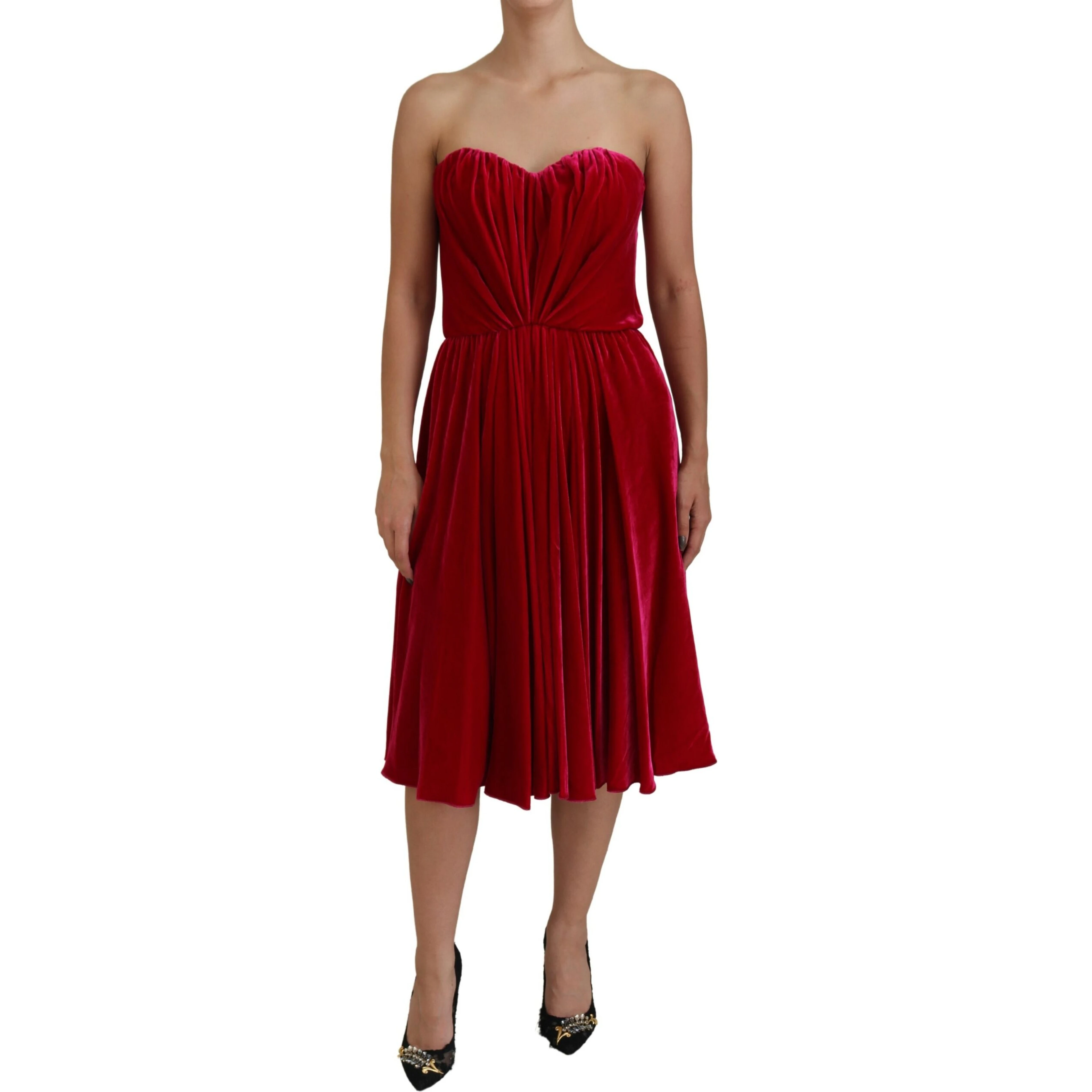 Pink Viscose Stretch Strapless A-line Dress