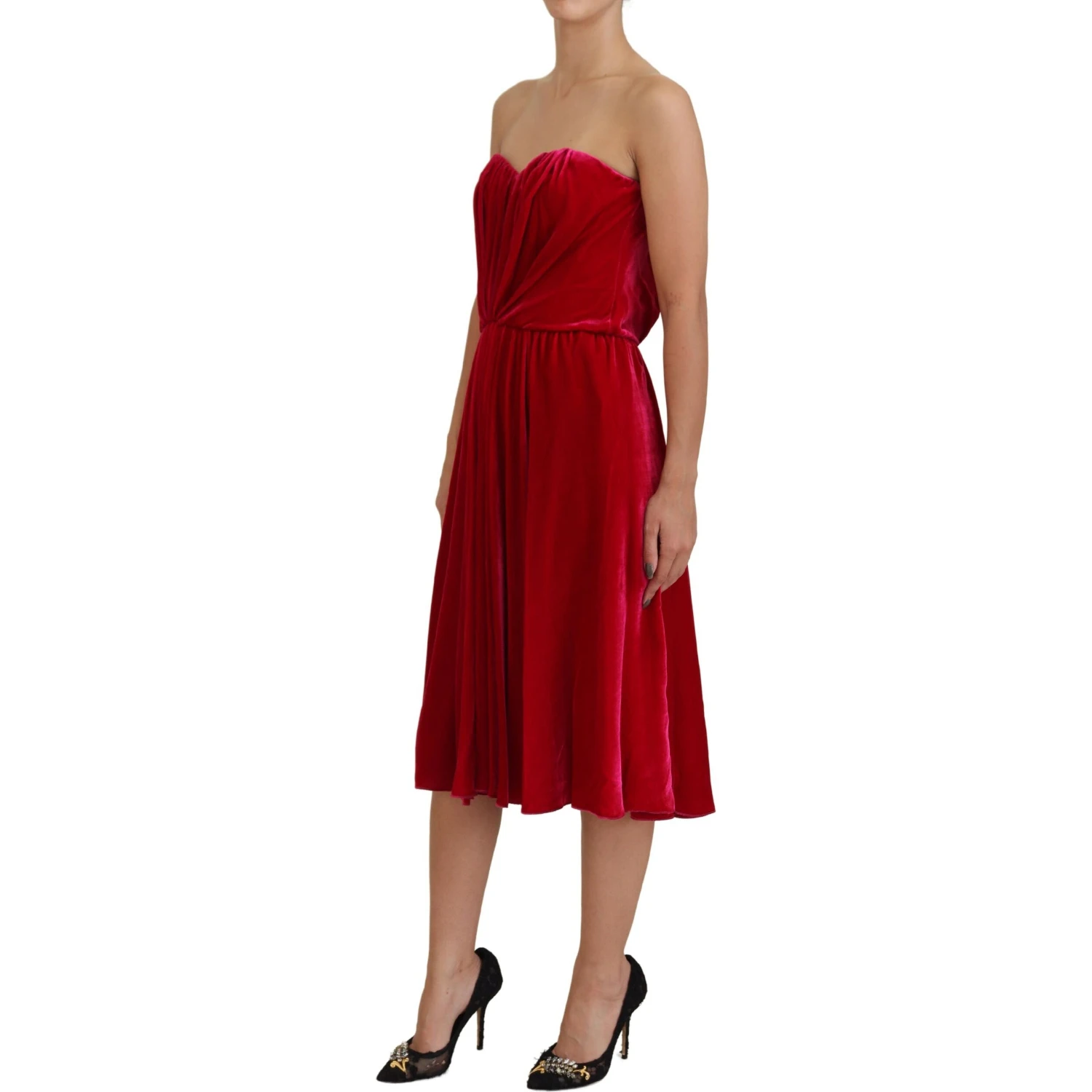 Pink Viscose Stretch Strapless A-line Dress