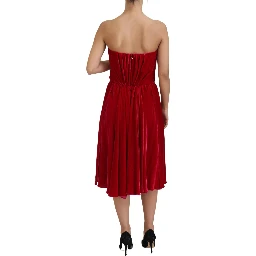 Pink Viscose Stretch Strapless A-line Dress