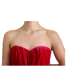 Pink Viscose Stretch Strapless A-line Dress