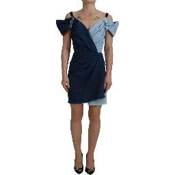 Two Tone Blue Patchwork Denim Mini Dress