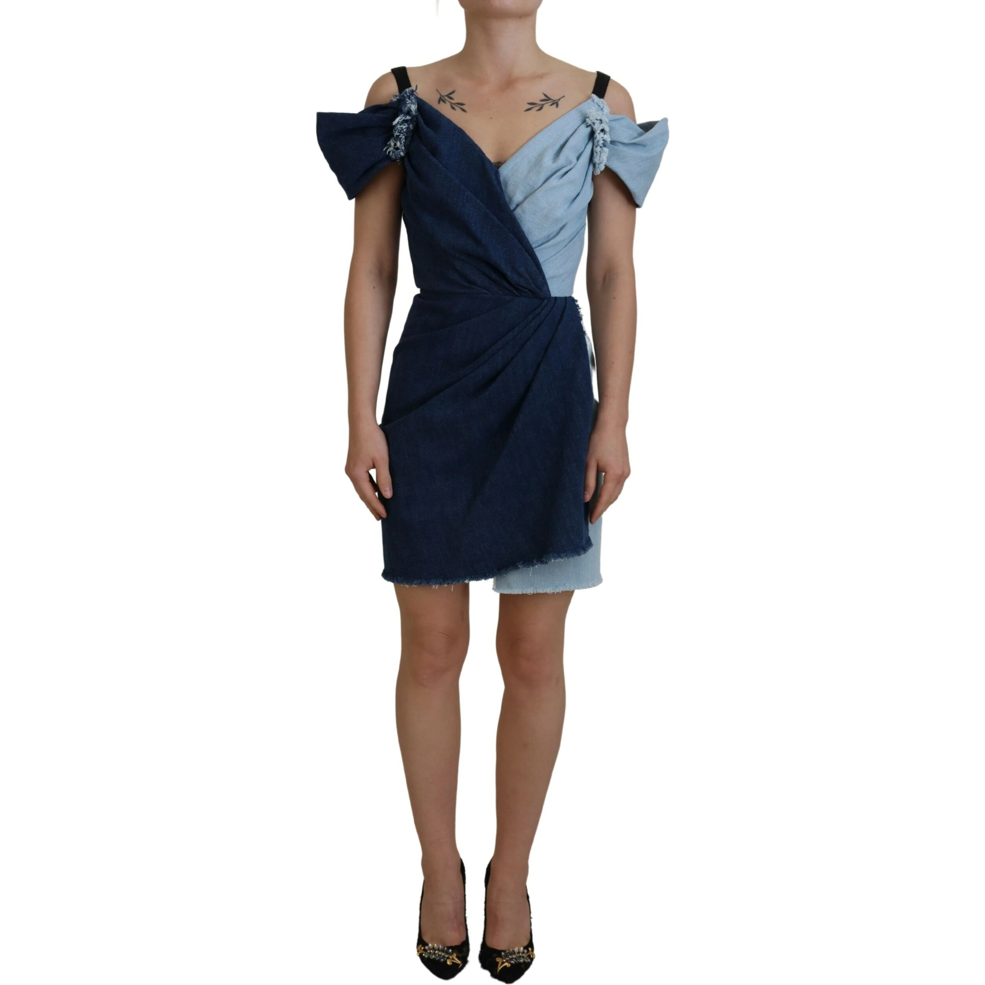 Two Tone Blue Patchwork Denim Mini Dress