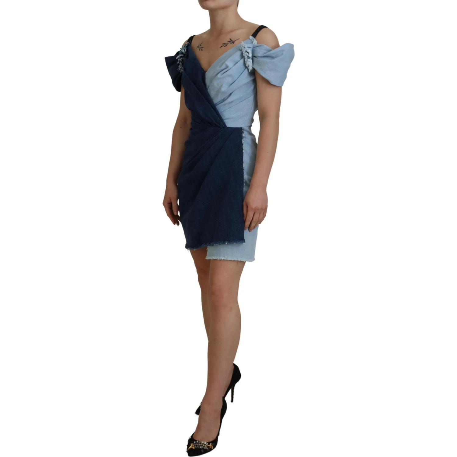 Two Tone Blue Patchwork Denim Mini Dress