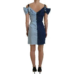 Two Tone Blue Patchwork Denim Mini Dress