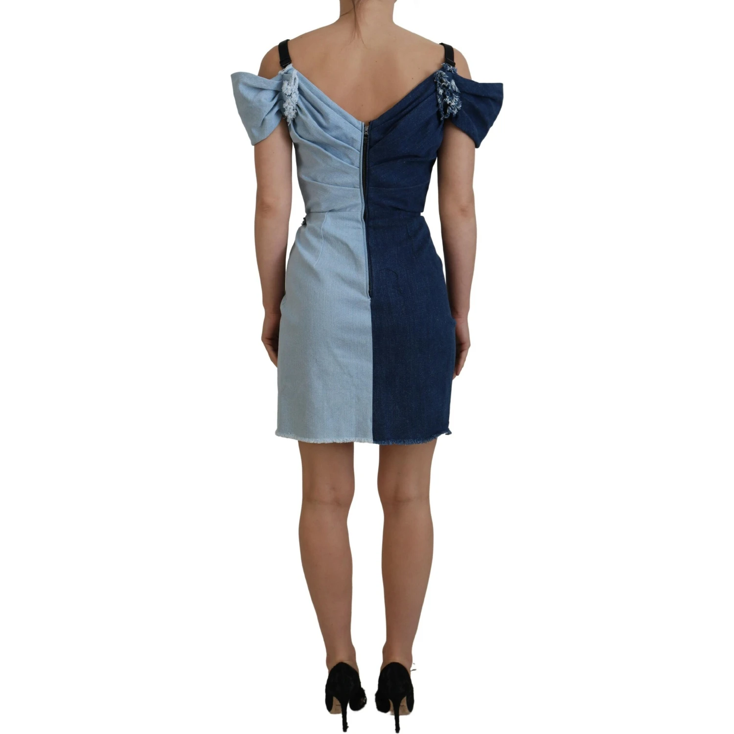 Two Tone Blue Patchwork Denim Mini Dress