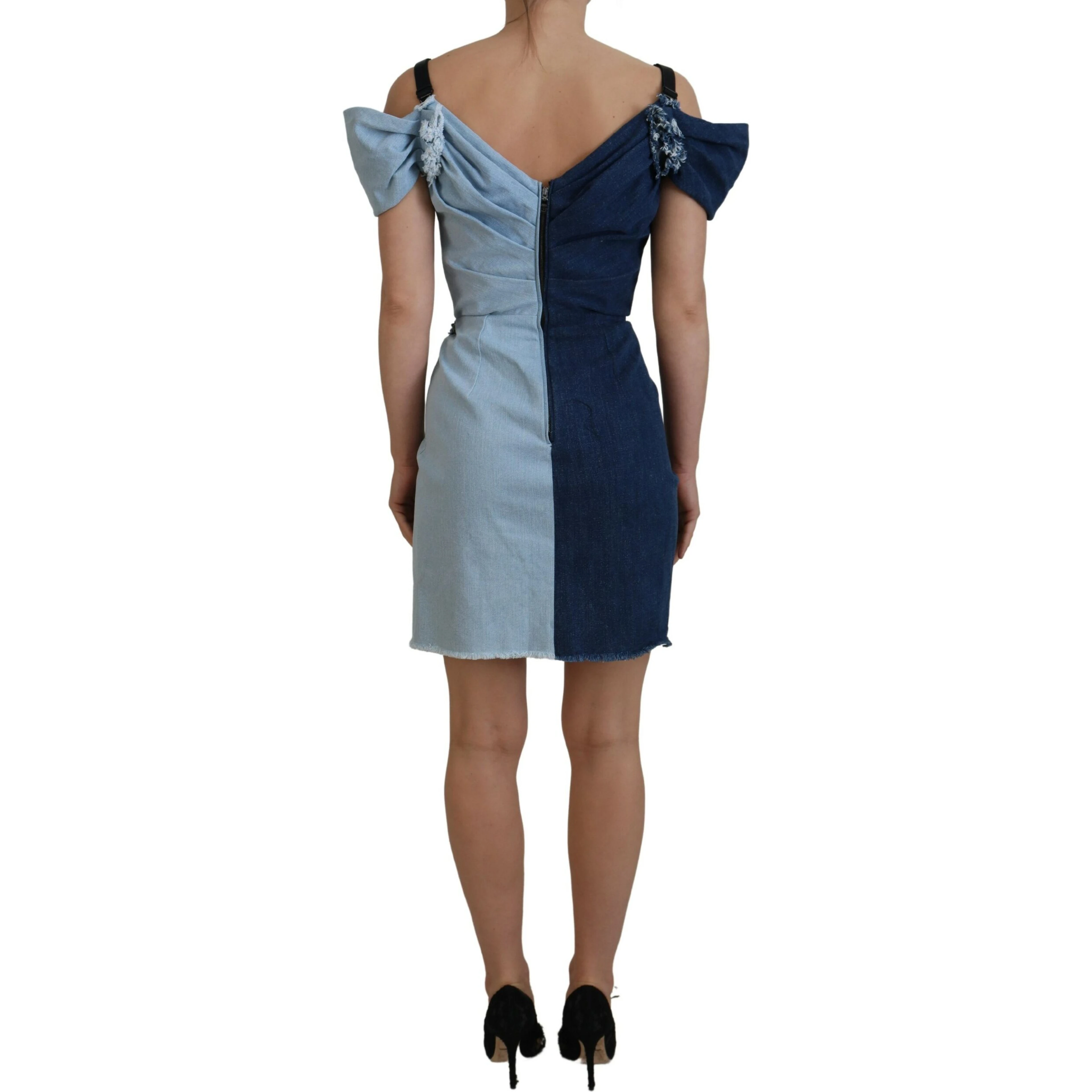 Two Tone Blue Patchwork Denim Mini Dress