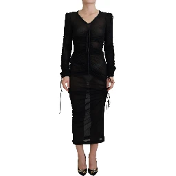 Black Viscose Bodycon Sheath Midi Dress