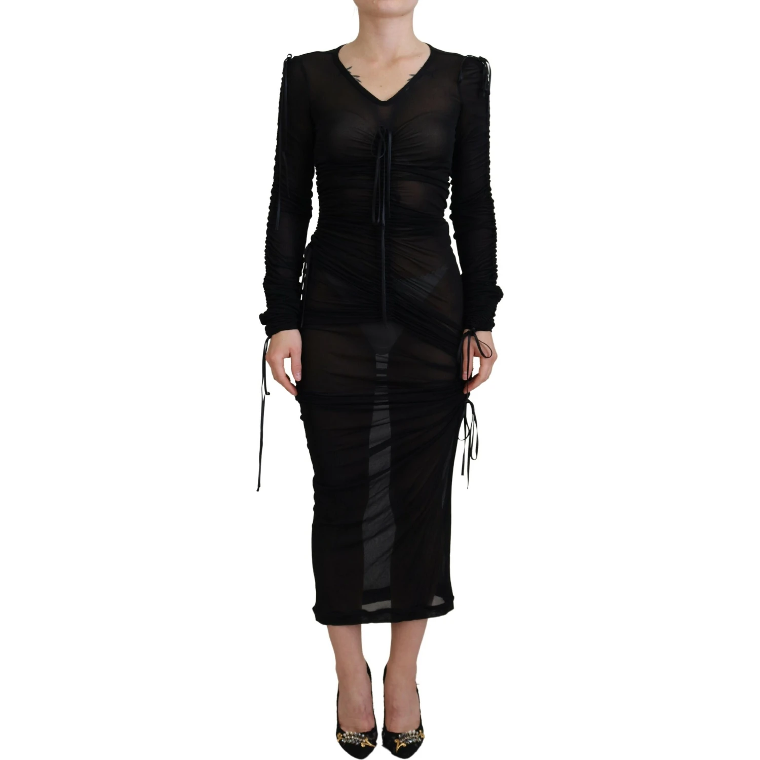 Black Viscose Bodycon Sheath Midi Dress