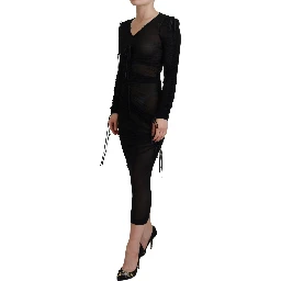 Black Viscose Bodycon Sheath Midi Dress
