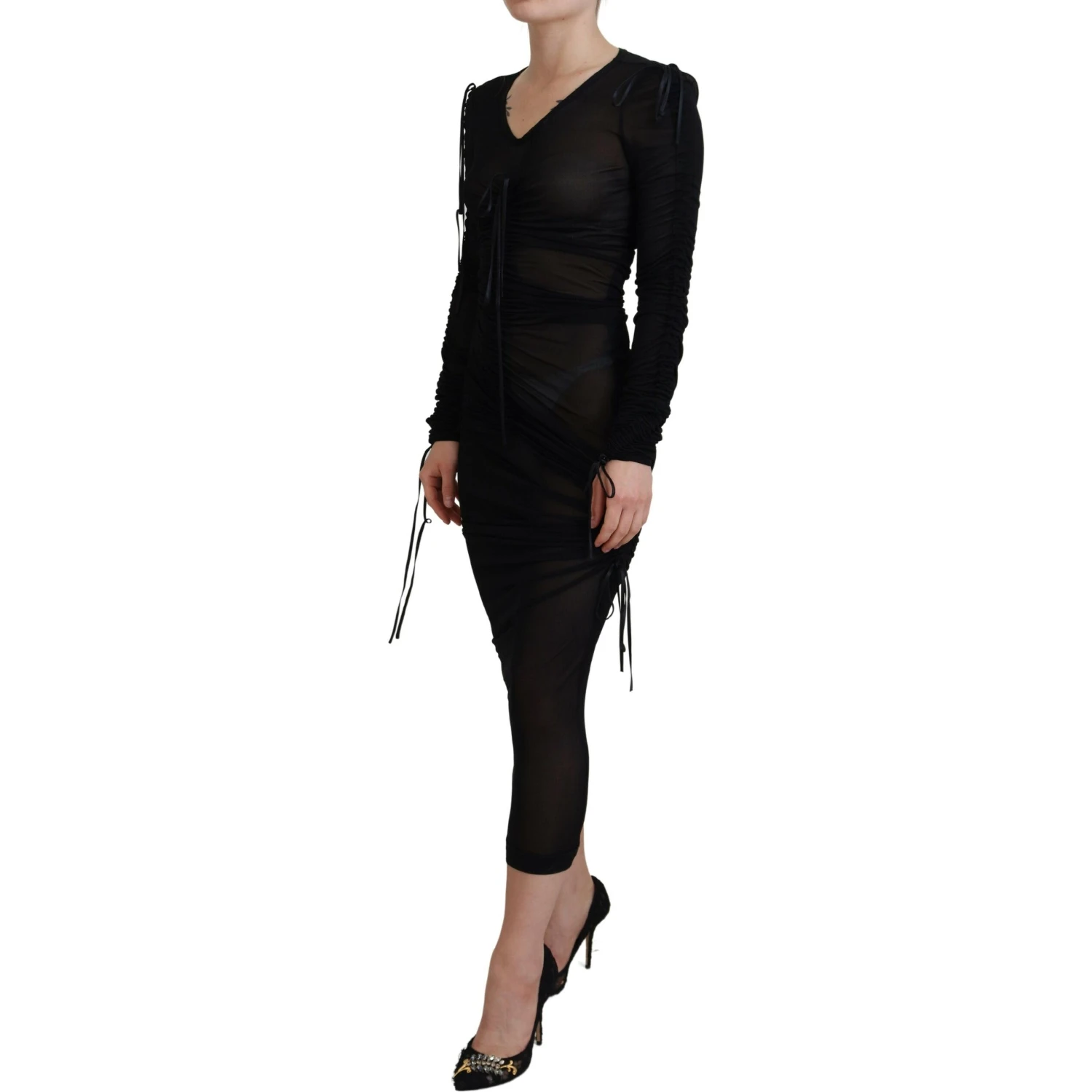 Black Viscose Bodycon Sheath Midi Dress