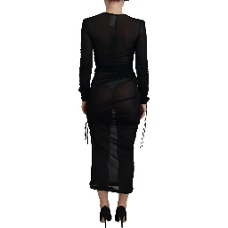 Black Viscose Bodycon Sheath Midi Dress