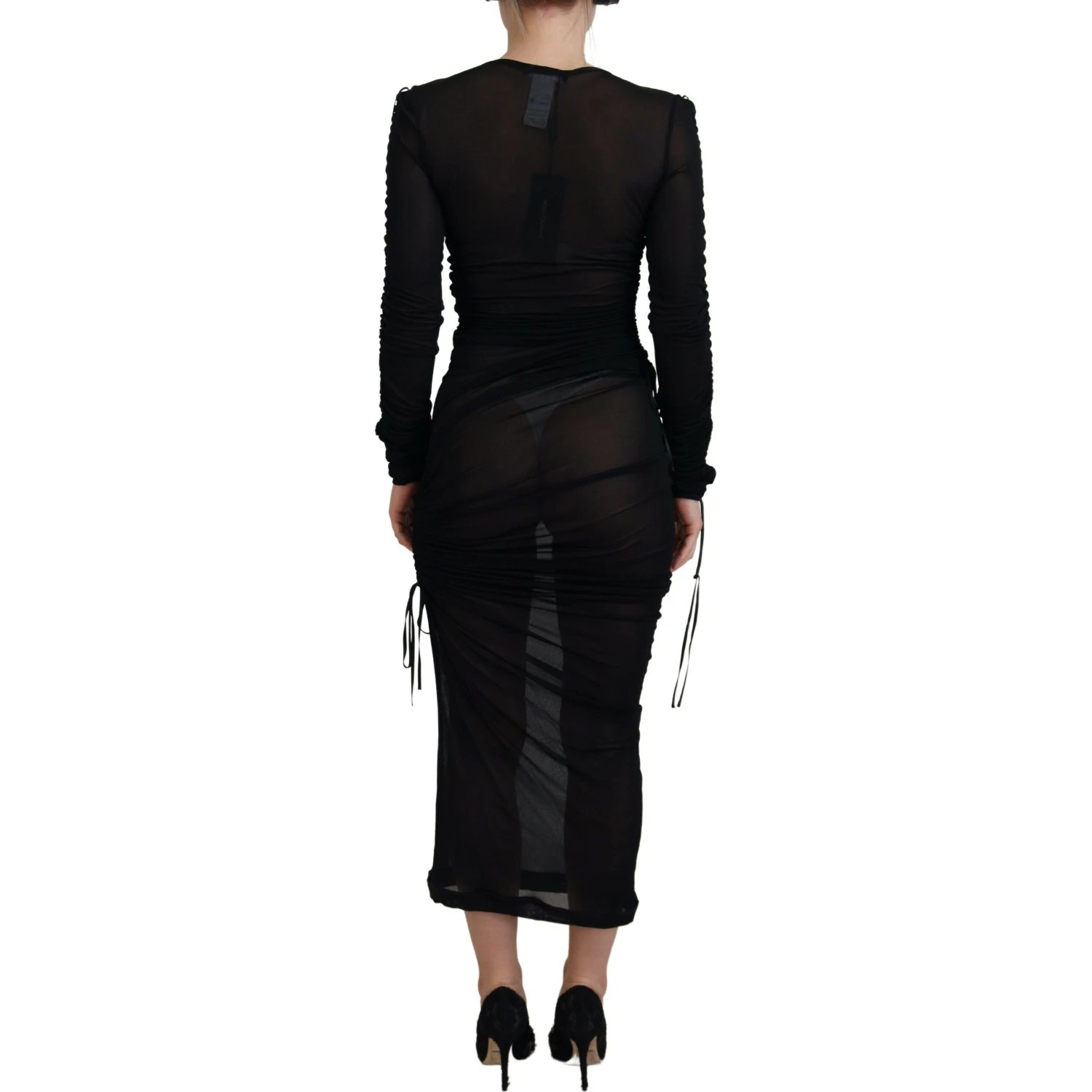 Black Viscose Bodycon Sheath Midi Dress