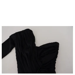 Black Wrap Sheath One Shoulder Wool Dress