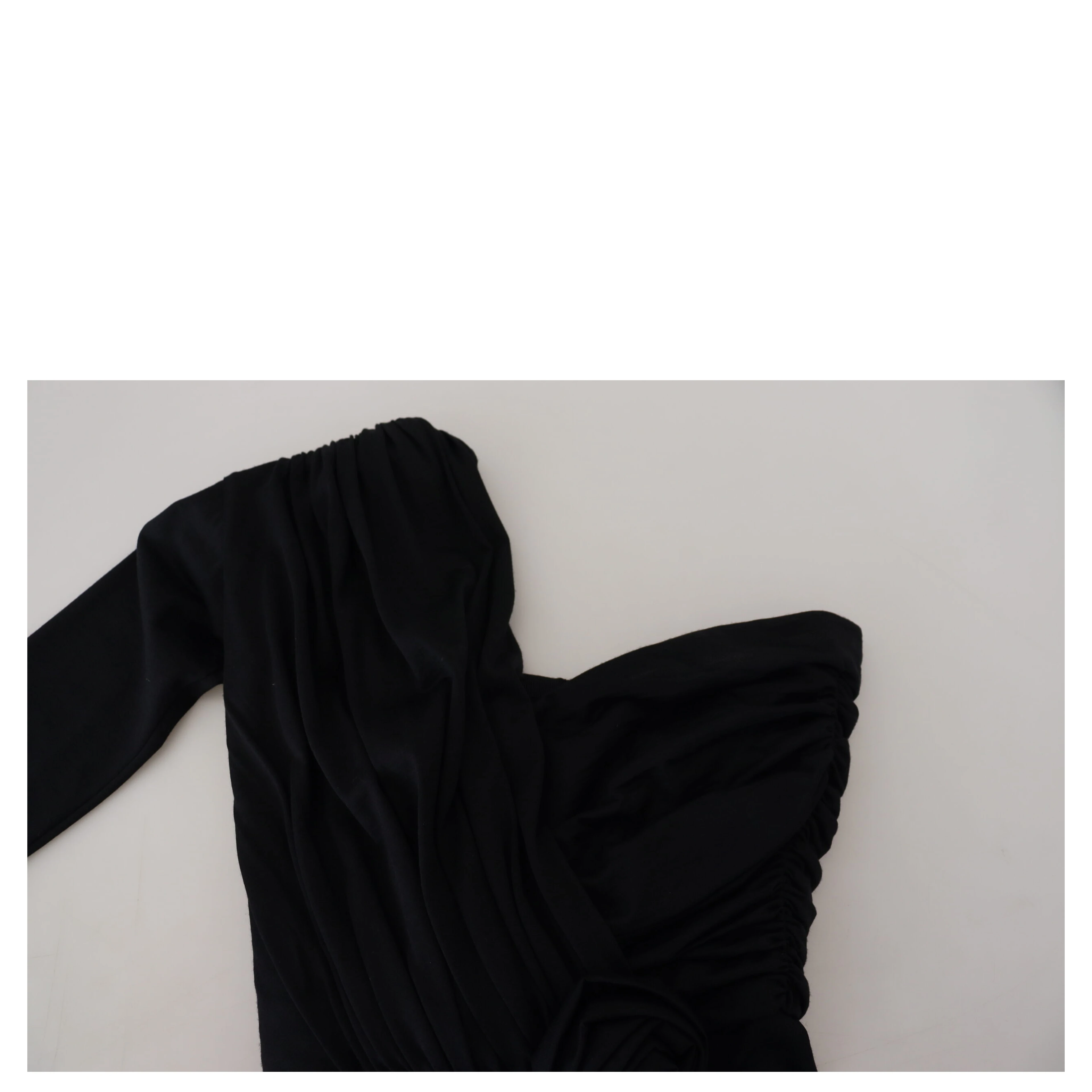 Black Wrap Sheath One Shoulder Wool Dress