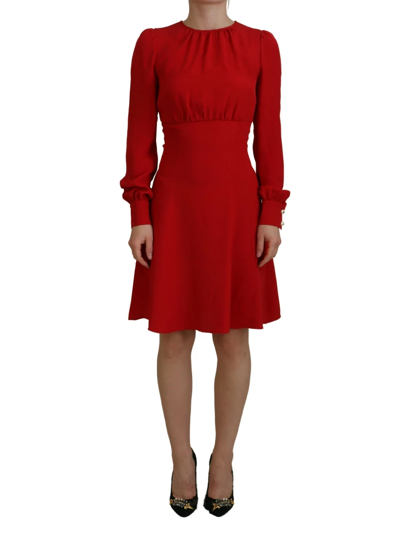 Red Silk Sheath A-line Knee Length Dress