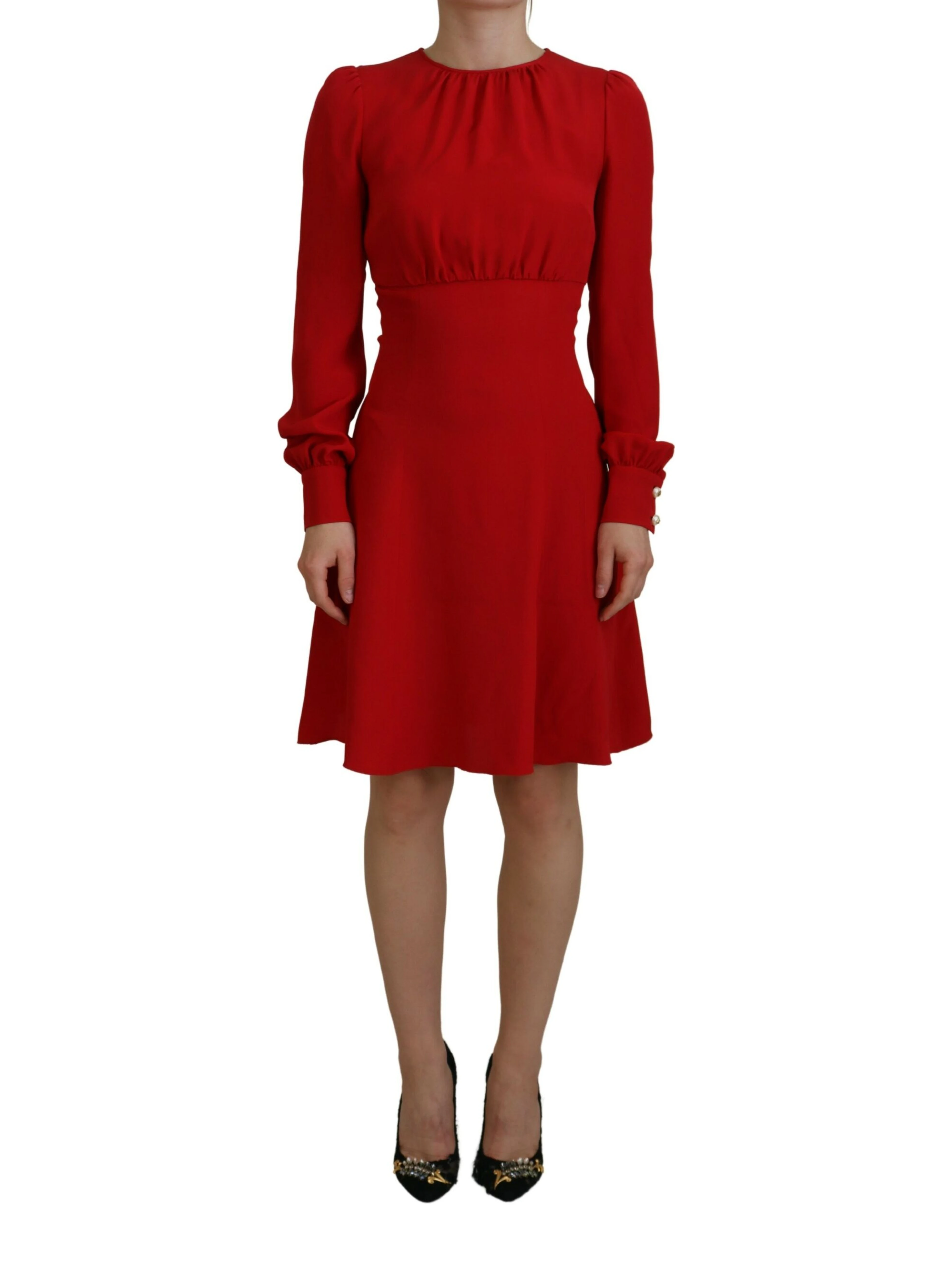 Red Silk Sheath A-line Knee Length Dress