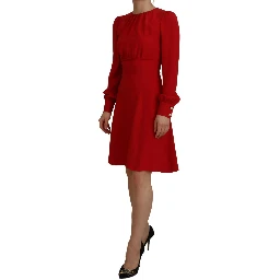 Red Silk Sheath A-line Knee Length Dress