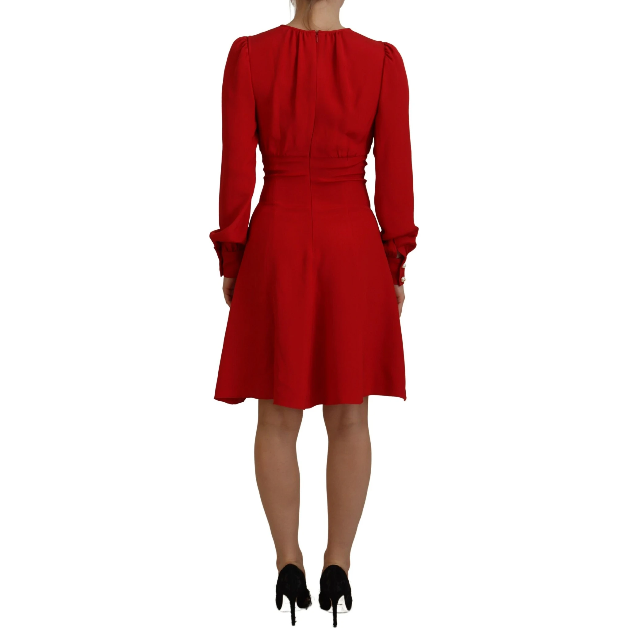Red Silk Sheath A-line Knee Length Dress