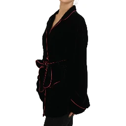 Black Button Belted Blazer Viscose Jacket