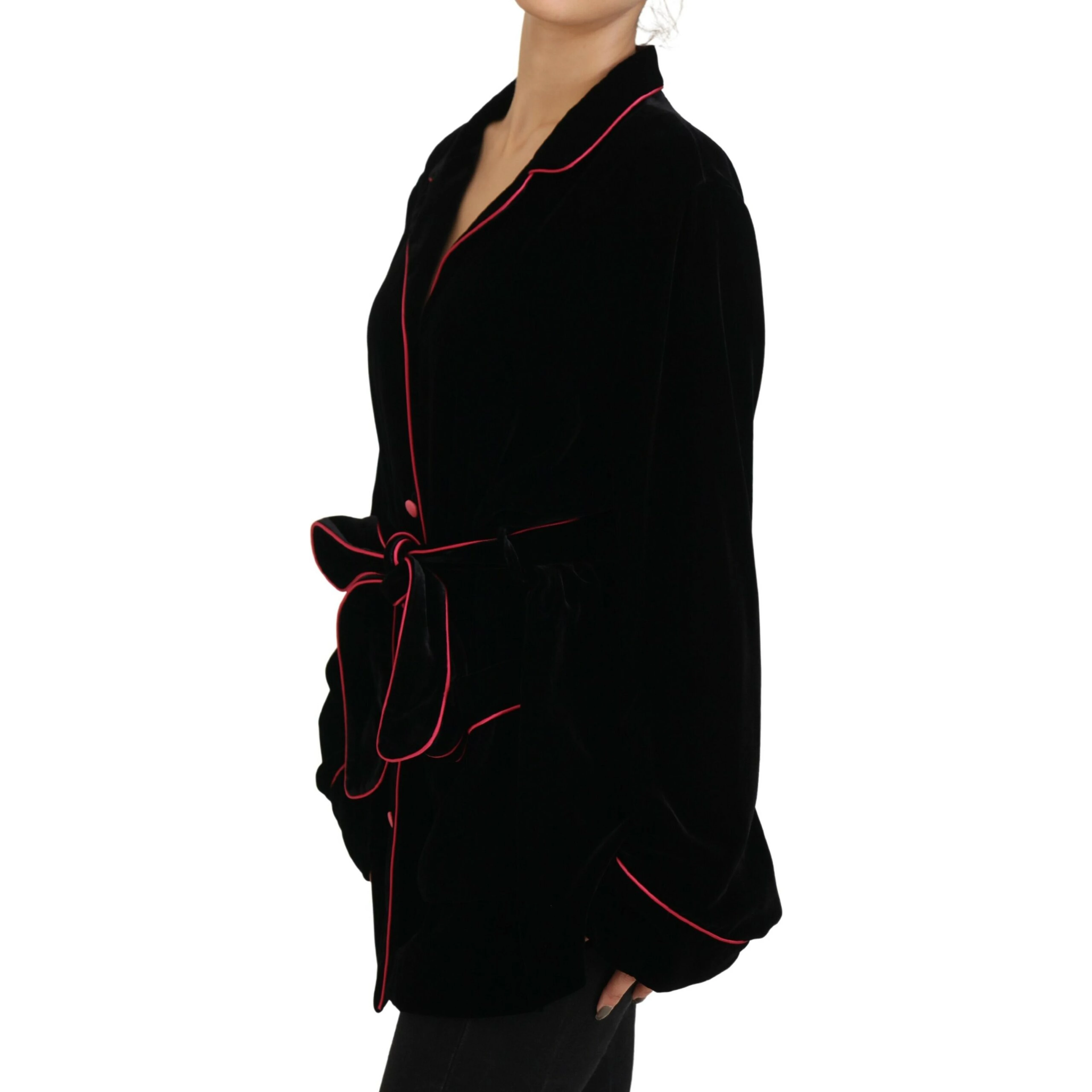 Black Button Belted Blazer Viscose Jacket