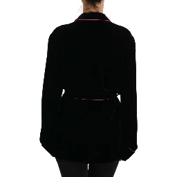 Black Button Belted Blazer Viscose Jacket
