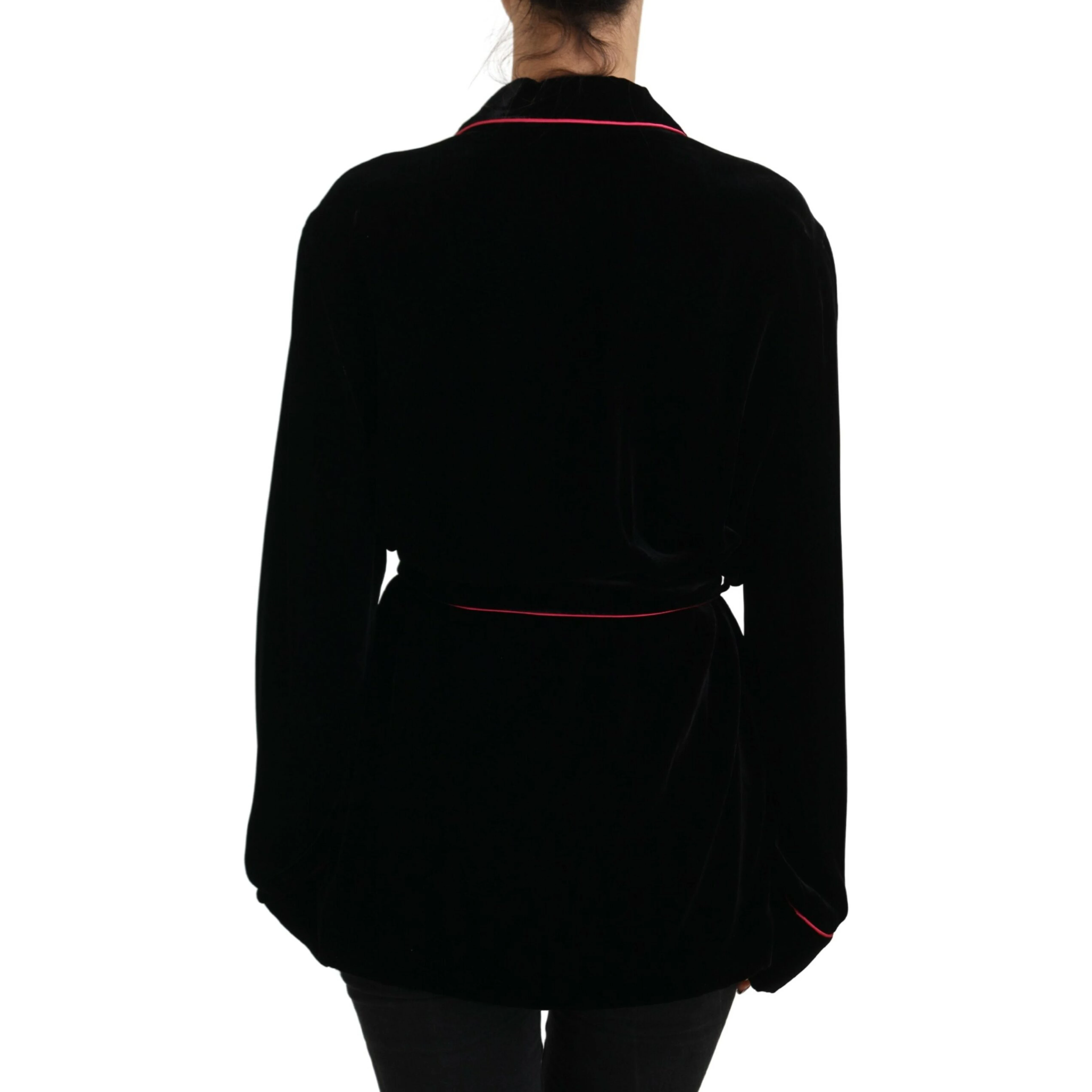 Black Button Belted Blazer Viscose Jacket