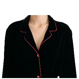 Black Button Belted Blazer Viscose Jacket