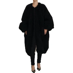 Black Cashmere Blend Faux Fur Coat Jacket