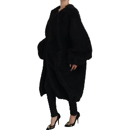 Black Cashmere Blend Faux Fur Coat Jacket