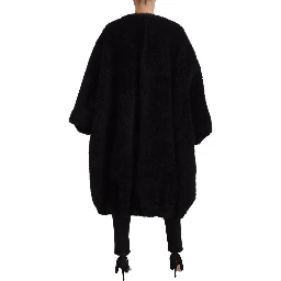 Black Cashmere Blend Faux Fur Coat Jacket