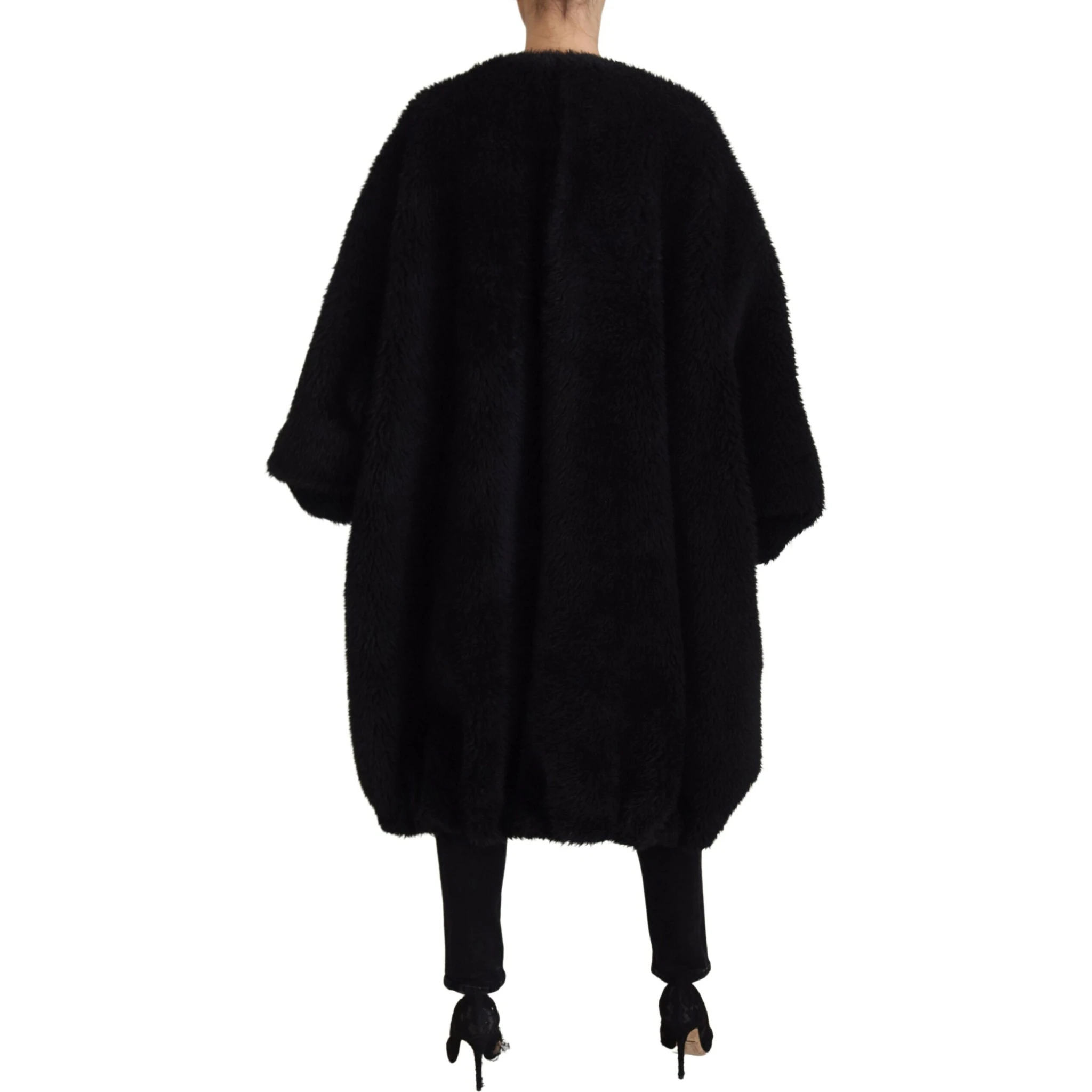 Black Cashmere Blend Faux Fur Coat Jacket