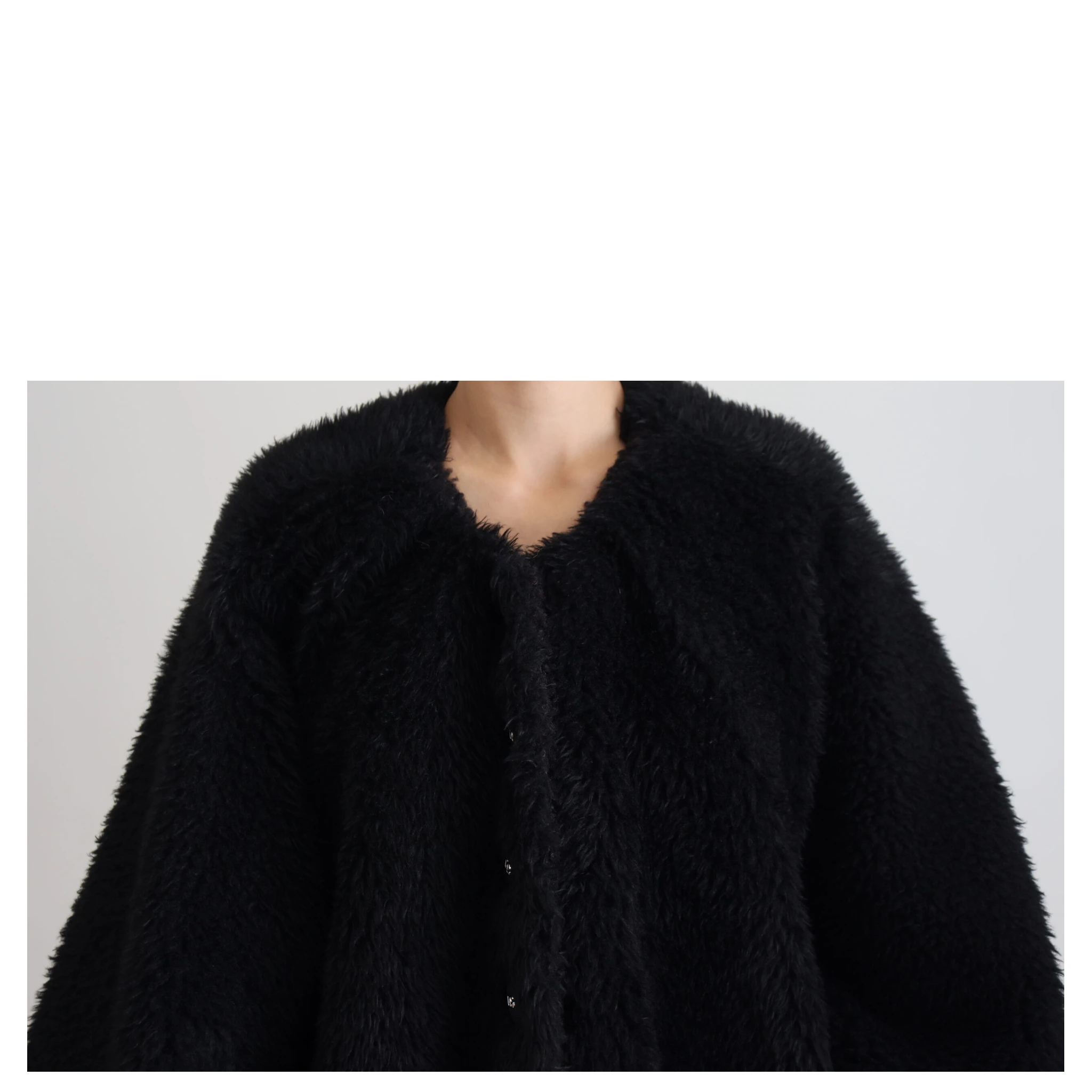 Black Cashmere Blend Faux Fur Coat Jacket