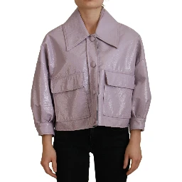 Purple Cotton Button Down Cropped Jacket