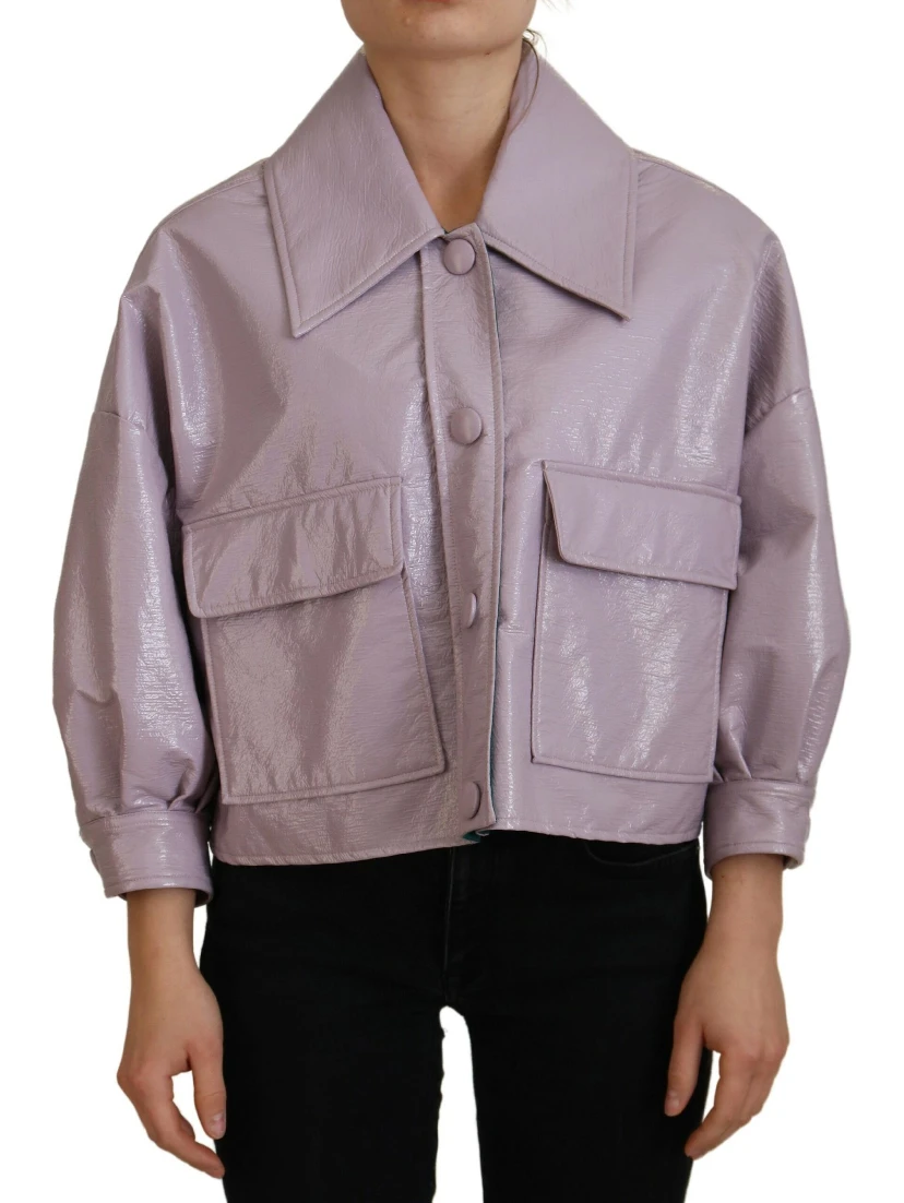 Purple Cotton Button Down Cropped Jacket