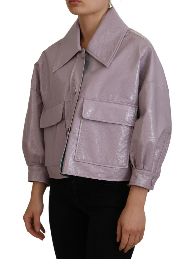 Purple Cotton Button Down Cropped Jacket