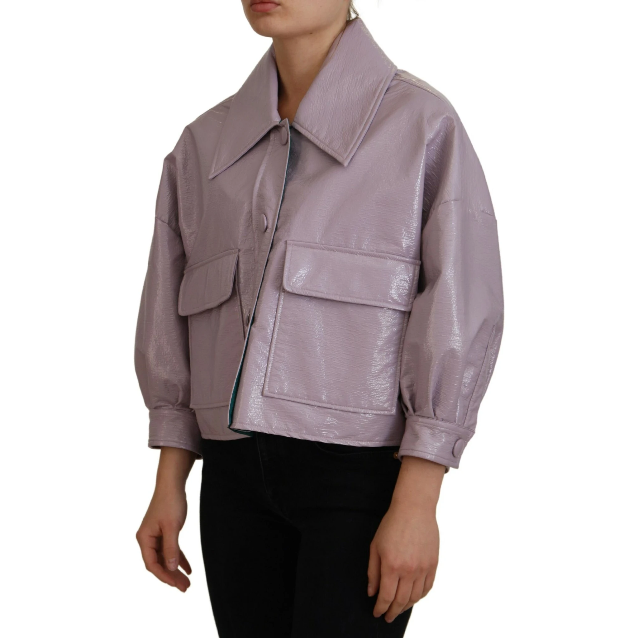 Purple Cotton Button Down Cropped Jacket