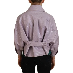 Purple Cotton Button Down Cropped Jacket