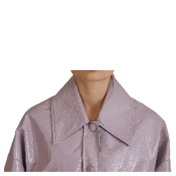 Purple Cotton Button Down Cropped Jacket