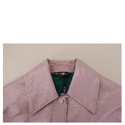 Purple Cotton Button Down Cropped Jacket