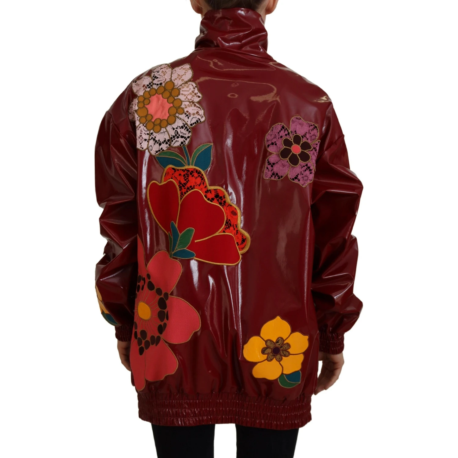 Maroon Floral Full Zip Polyester Women Jacket